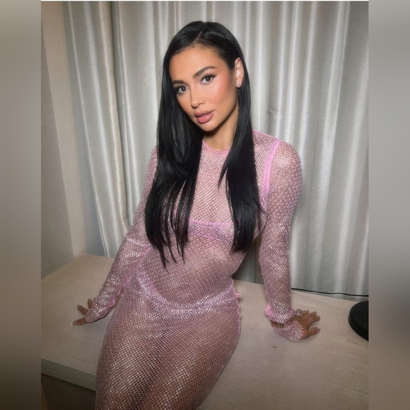 SKIMS Dresses & Skirts - SKIMS X SWAROVSKI STRETCH NET LONG SLEEVE DRESS Mesh Rhinestone